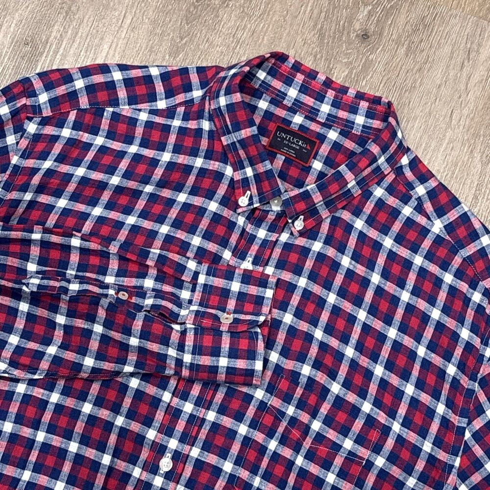 Untuckit Shirt Mens XXL Linen Gingham Red White Blue Patriotic